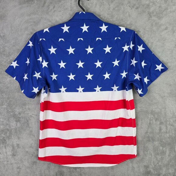 Mens J&Dhuasha American Flag Shirt Short Sleeve Button Up Polyester Size L - Picture 3 of 6